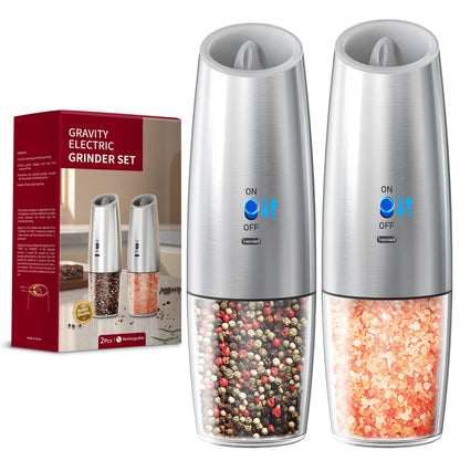 Rechargeable Electric Salt & Pepper Grinder Set, LED Light,