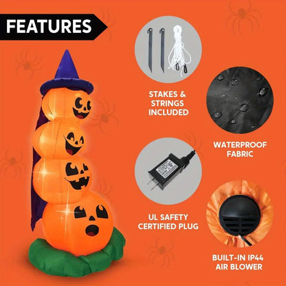 6 FT Inflatable Pumpkins with Witch Hat and Built-in LEDs