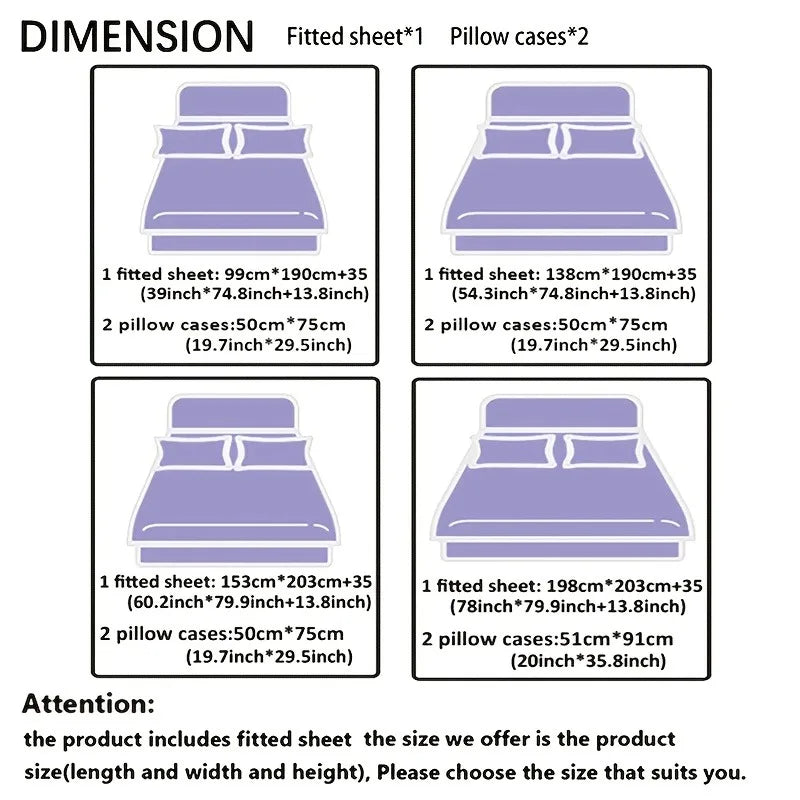 3pc Digital Printing Material Plaid Fitted Sheet