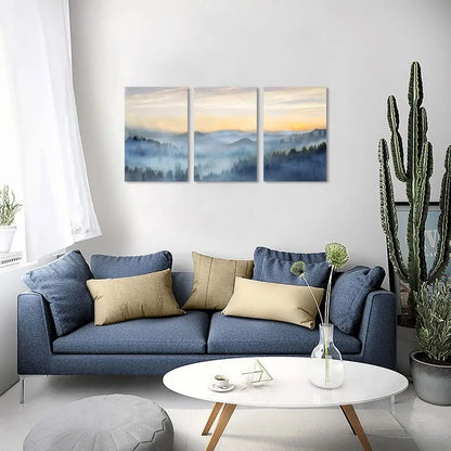 3 Panel Sunrise Misty Forest Print Picture Paintings Wall Art