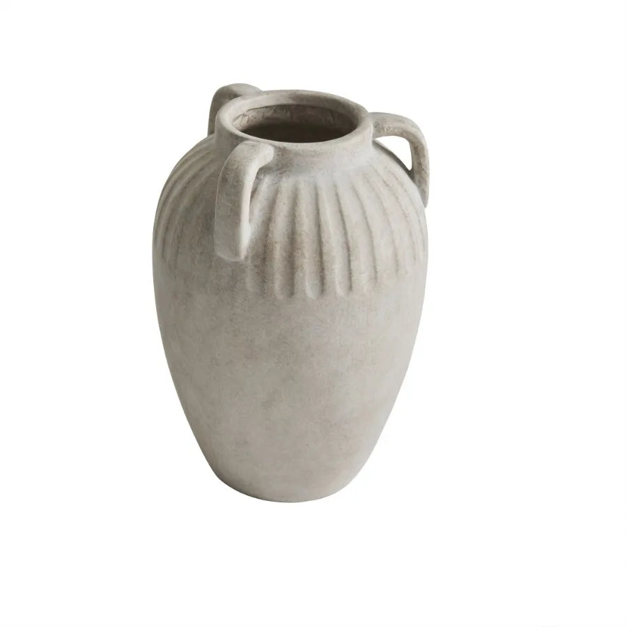 Three Handled Ceramic Vase 10" Ivory