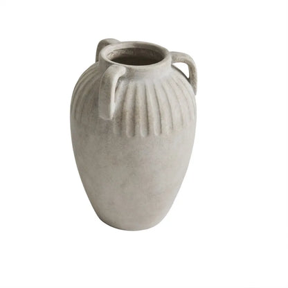 Three Handled Ceramic Vase 10" Ivory