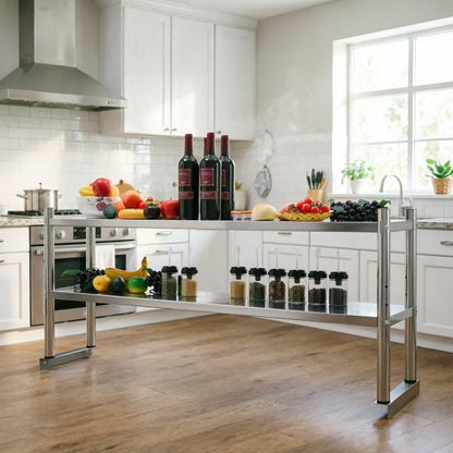 2 Tier Adjustable Stainless-Steel Heavy-Duty Shelving, 12.99 x 58.98 Inch