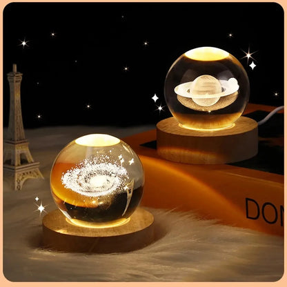 6cm 3D Crystal Ball Decoration 2026 Astronomy Solar System Planets Moon Astronaut LED Balls