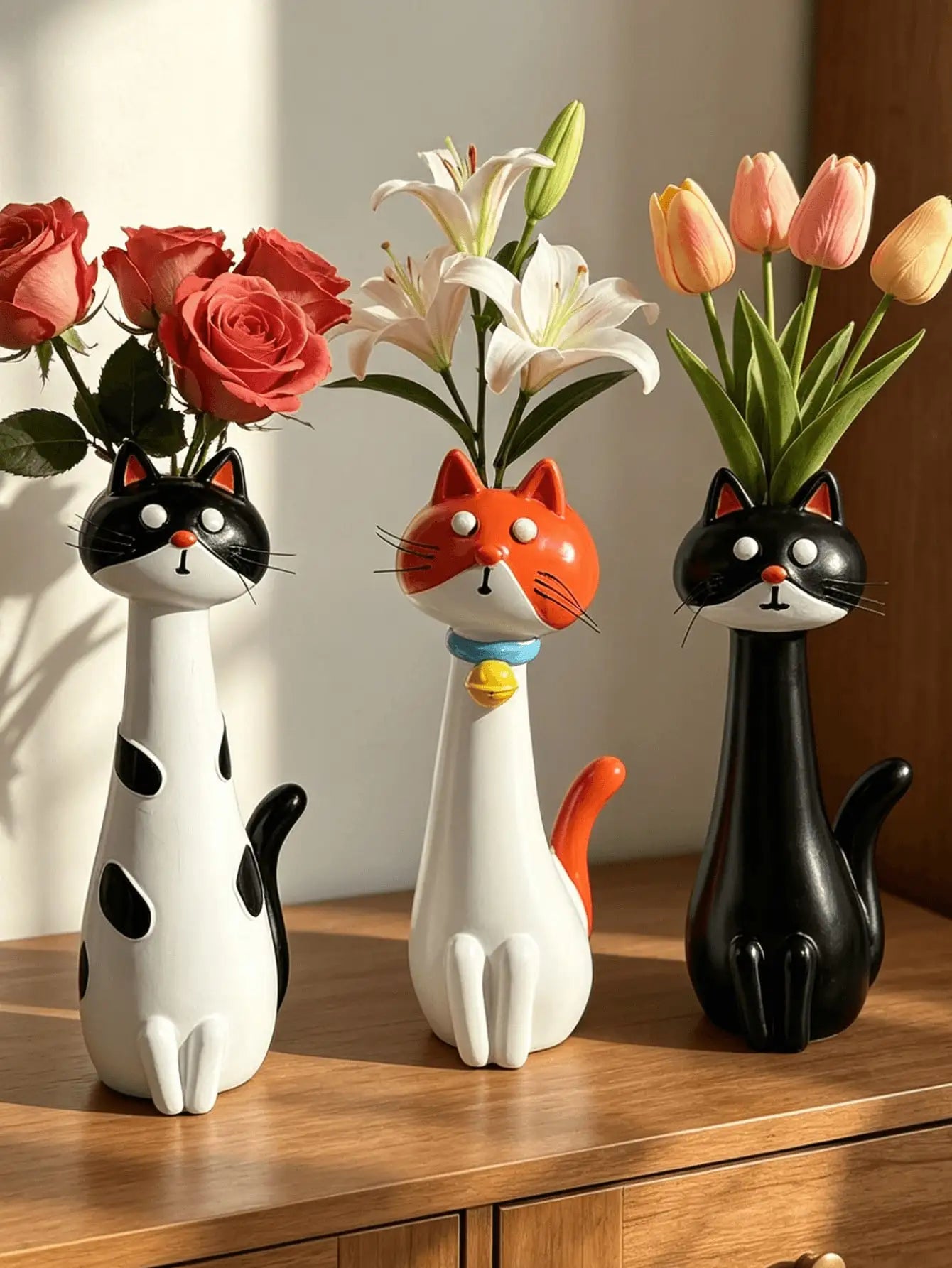 1Pc Creative Healing Cartoon Cat Shaped Resin Flower Vase