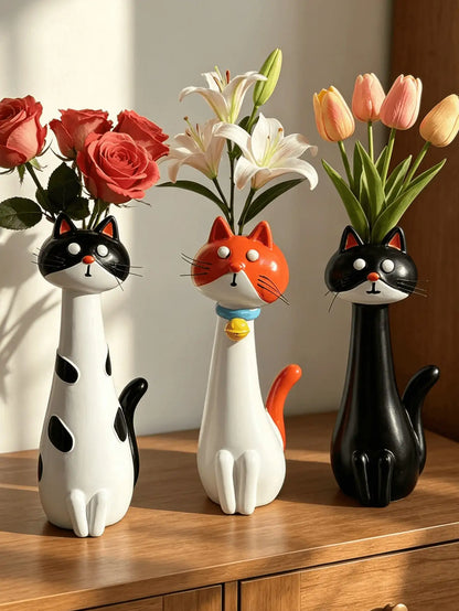 1Pc Creative Healing Cartoon Cat Shaped Resin Flower Vase