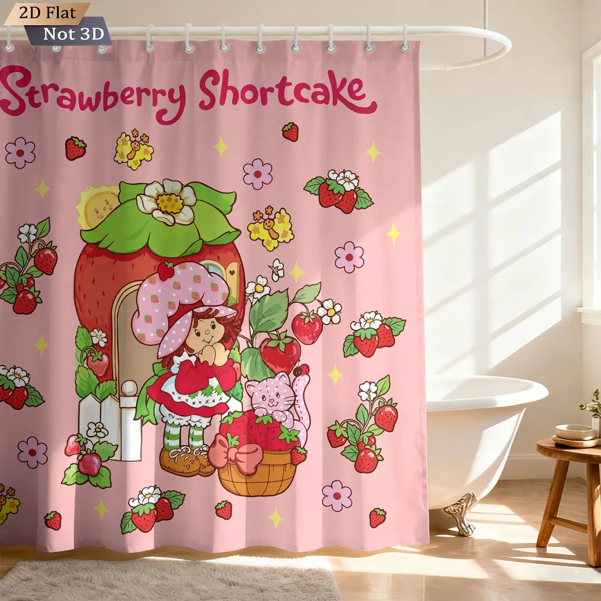 Pink Cake Girl Printed Waterproof Shower Curtain w/12 Hooks