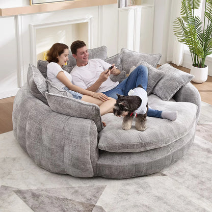81.1" Oversized Round Chaise Lounge Chair with 14 Pillows, Modern Chenille