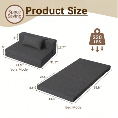 Two-Seater Convertible Boneless Couch, Foldable Pillow Type Mattress