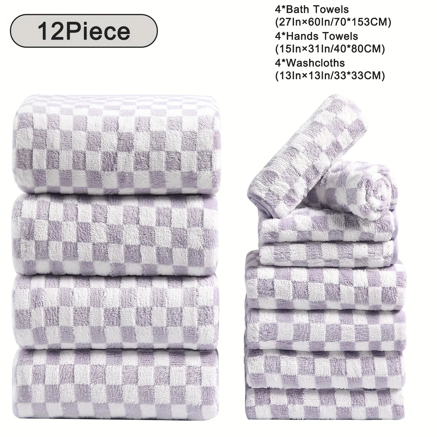 12pcs Bath Towels Set, Ultra Soft, Highly Absorbent, Quick Dry