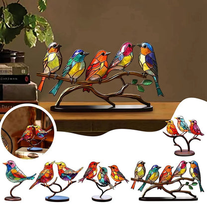 Multi-Colored Glass Birds on Branch. Other Animal Ornaments,
