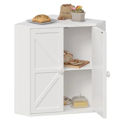 2 Tier Bamboo Corner Bread Box for Kitchen Counter