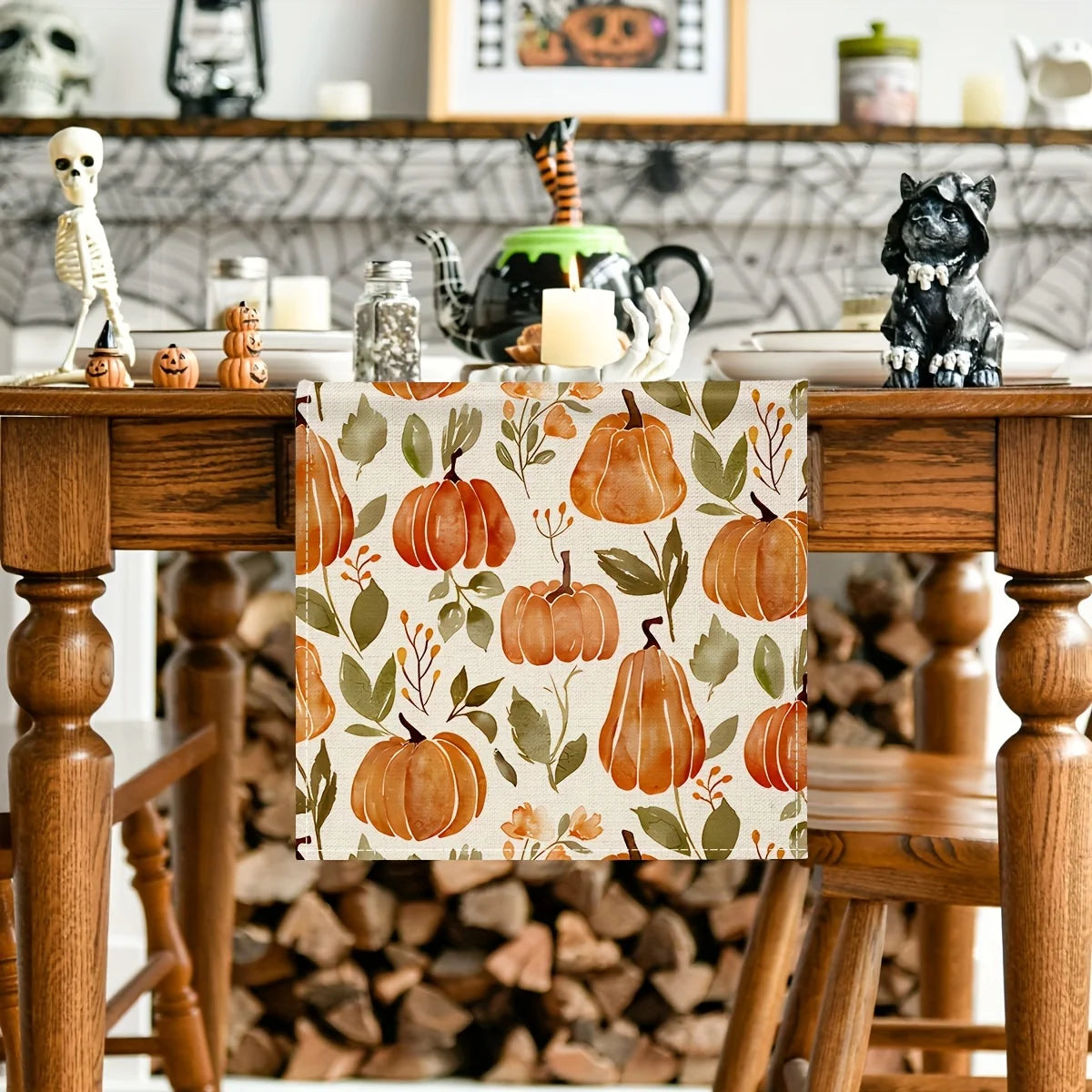 1pc (2 sizes) Fall Pumpkin Table Runner, Autumn Thanksgiving Floral