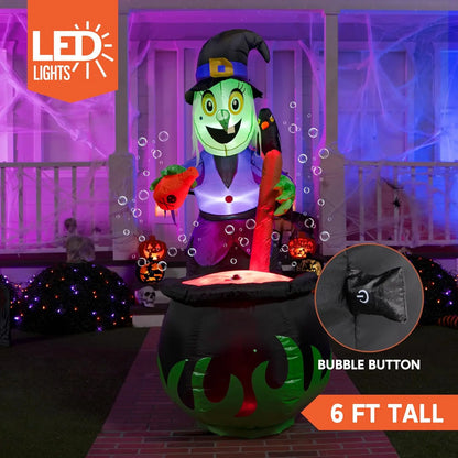 6' Halloween Outdoor Witch Inflatables Cauldron with Bubbling Potion and Light