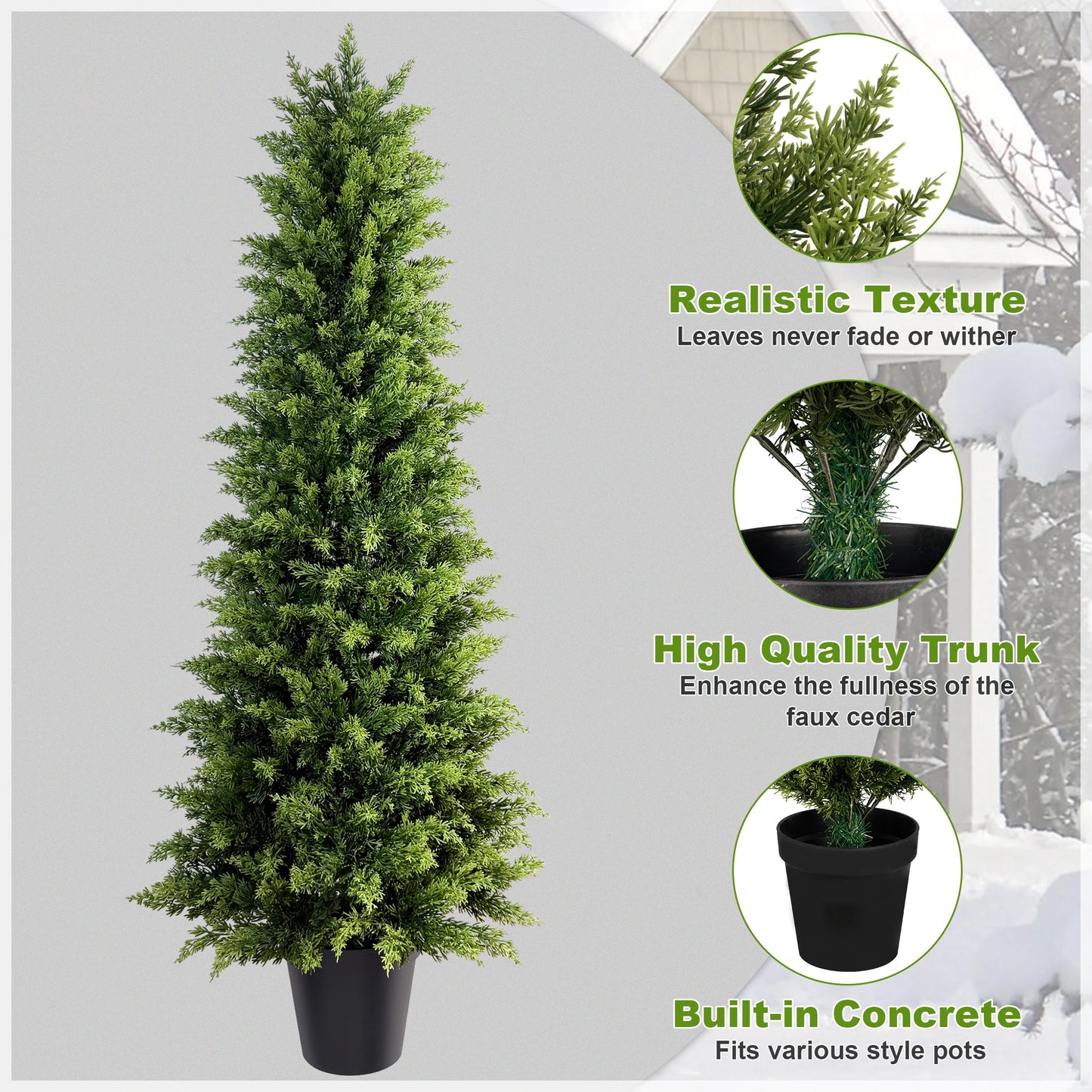 2'-3'-4'-5' Artificial Tall Cypresses Tree, 2pcs