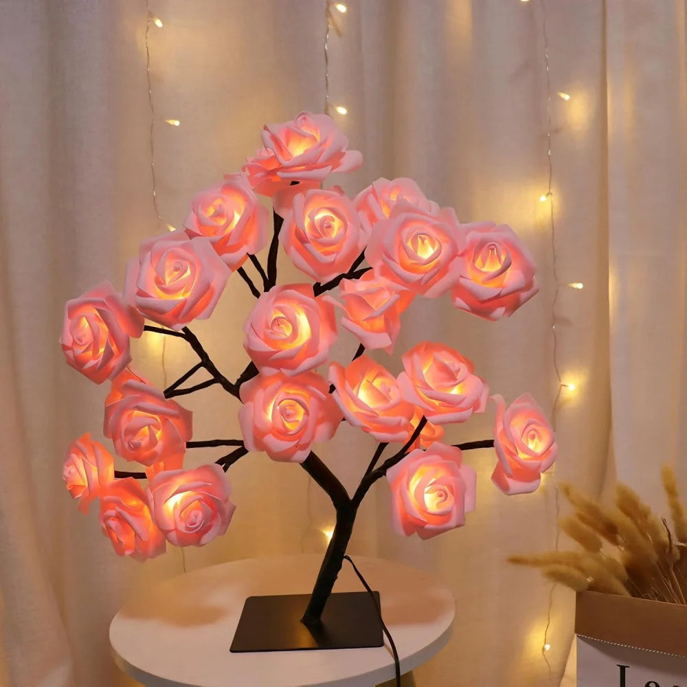 24 Multicolor Roses Table Lamp with Remote, USB Rechargeable