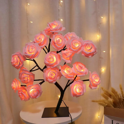 24 Multicolor Roses Table Lamp with Remote, USB Rechargeable