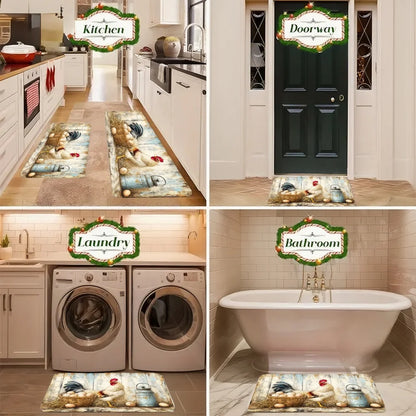 3pc Rustic Farmhouse Kitchen Rugs, Rooster, Chicken, Basket Pattern,
