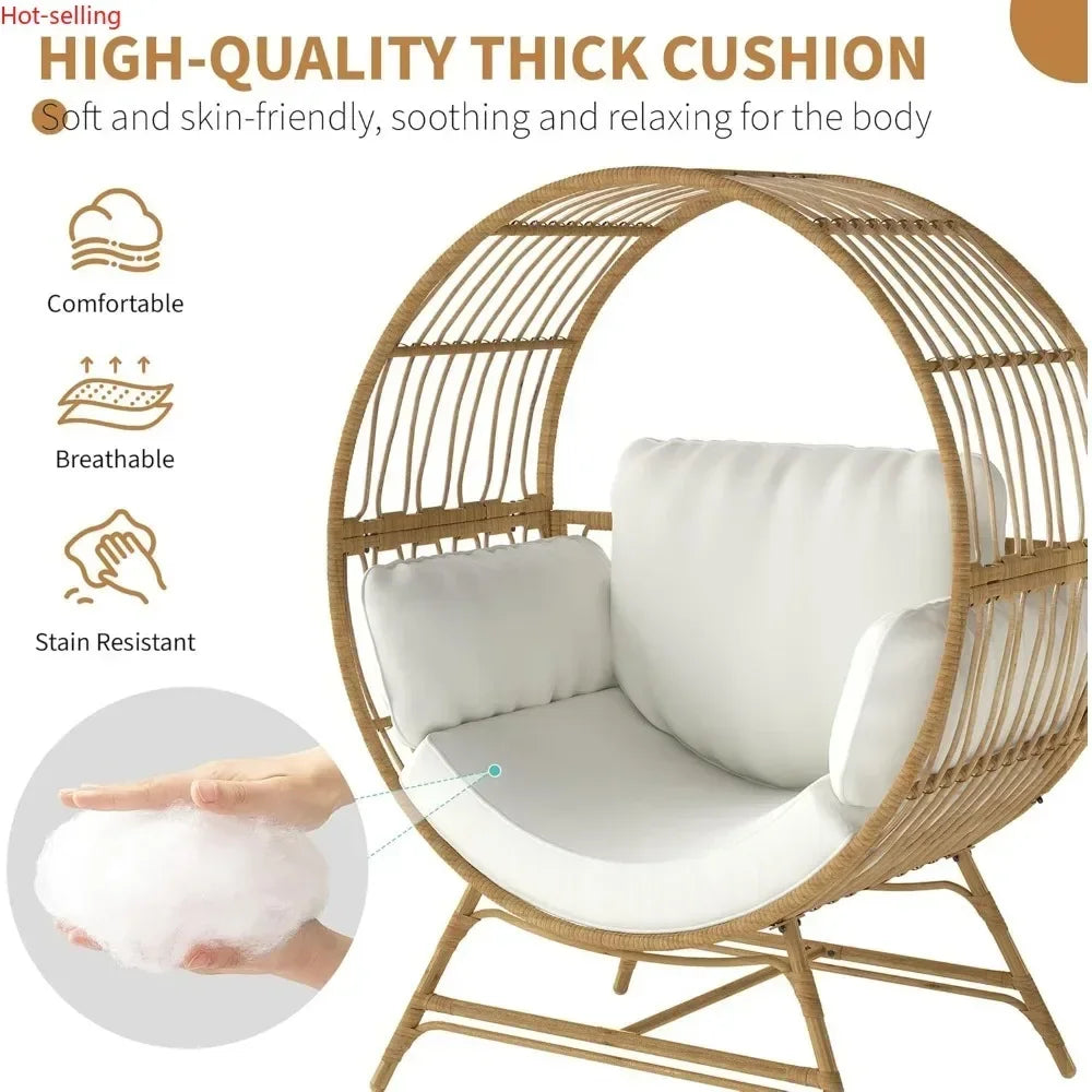 Oversized Wicker Rattan Chair w/Thick Cushion, 350LBS Capacity
