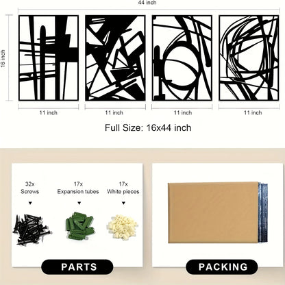 3D, 4pcs, Black Abstract Metal Wall Art, Minimalist Decor