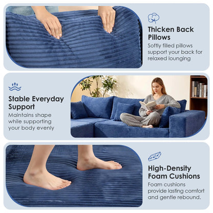 107" Boneless 6 Seat Sectional Couch w/Ottoman, Deep Seating