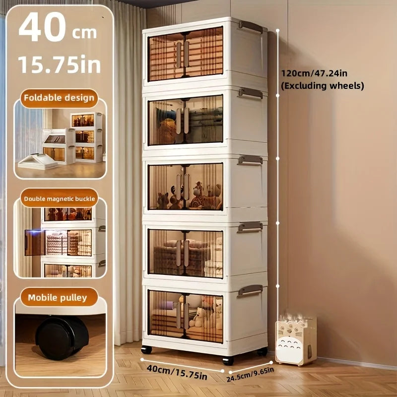 4/5-Tier Sturdy Plastic Folding Storage Cabinet w/Lid