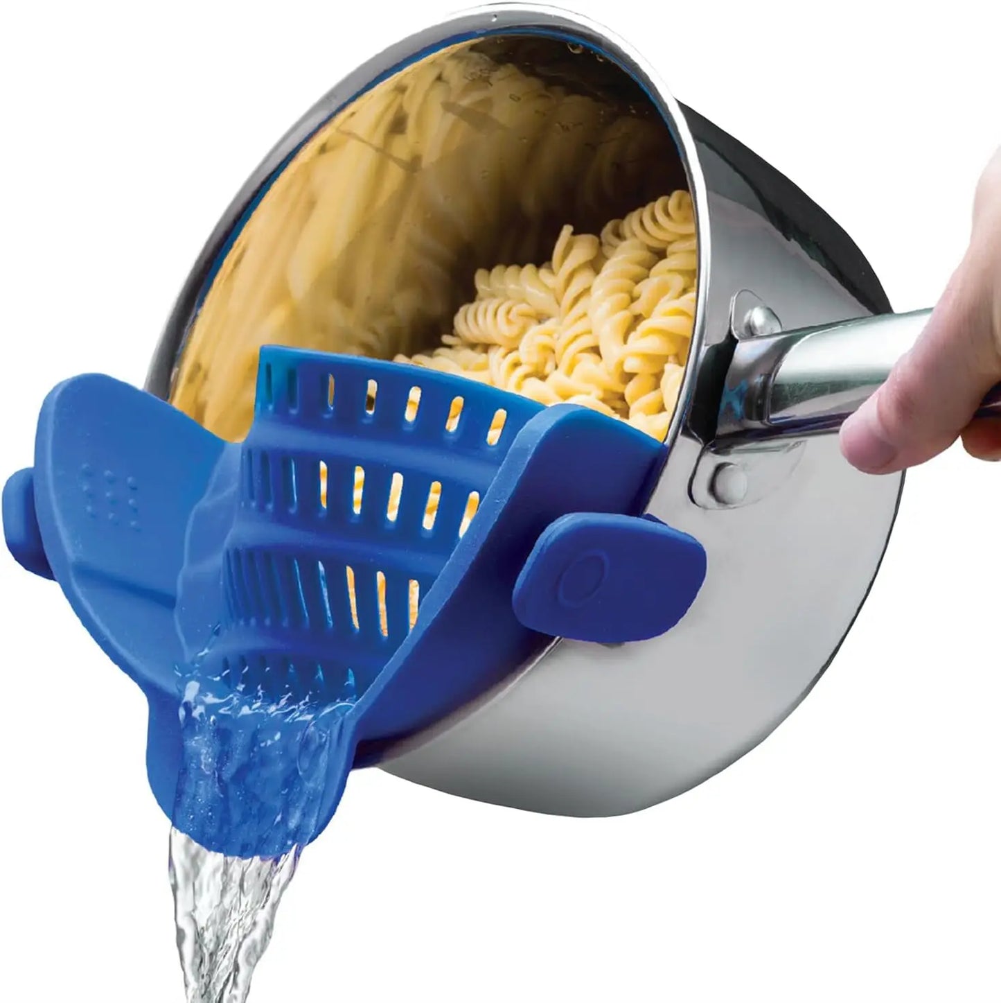 Snap N' Strain, Silicone Pasta Strainer Clip-On for Pots and Pans - Heat Resistant Colander