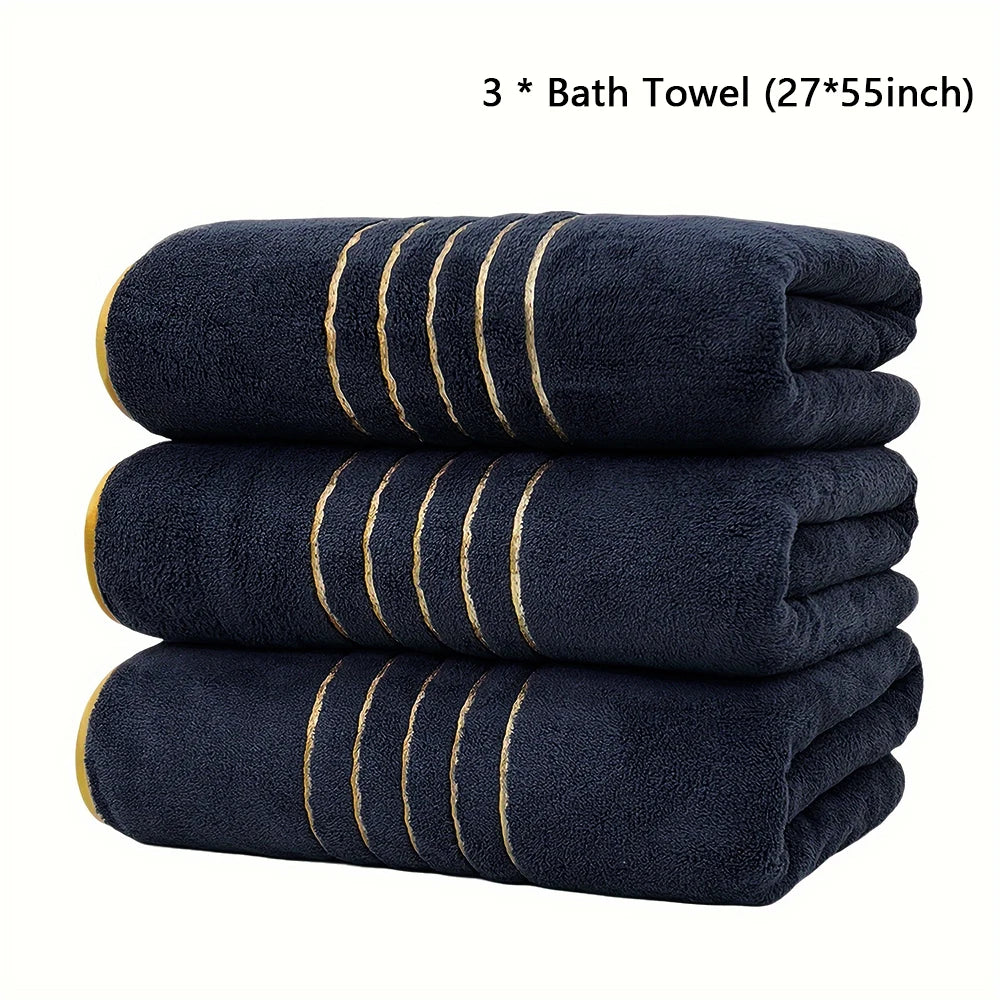 2/3/6/8 Pcs Bath Towel Set White & Gray with Gold Accents