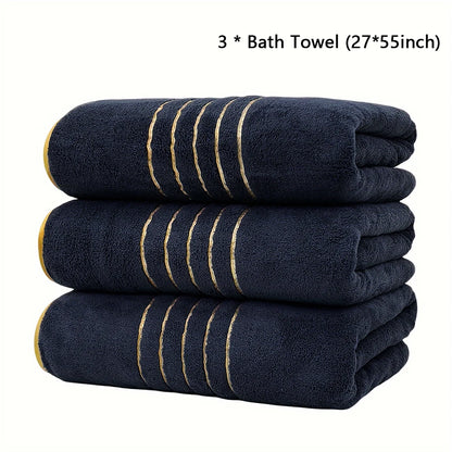 2/3/6/8 Pcs Bath Towel Set White & Gray with Gold Accents
