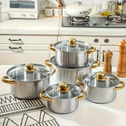 5pc Classic Cookware Set, Stainless Steel Pots and Pans