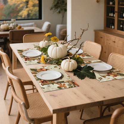 Fall Thanksgiving 4/ 6pcs Vintage Pumpkin Flowers Leaves Placemats 12"x18"
