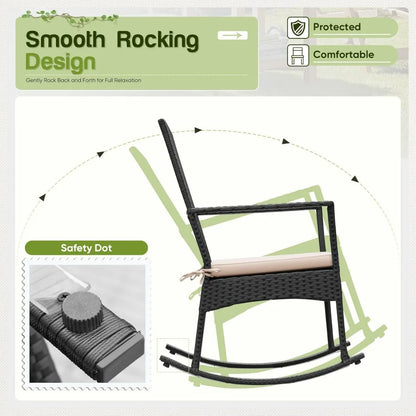 Outdoor High Back Rocking Chair Set w/Glass Table, Beige