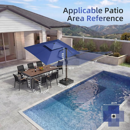 10'x13' Cantilever Patio Umbrella w/Led Lights, Heavy Duty