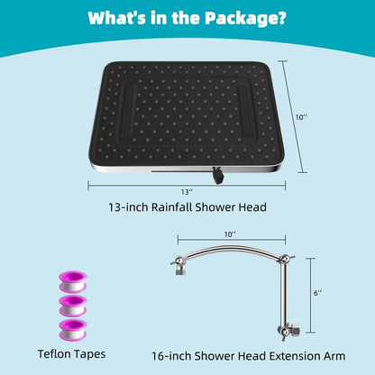 13" Rain Shower Head, 5 Spray Modes, 16" Extension Arm