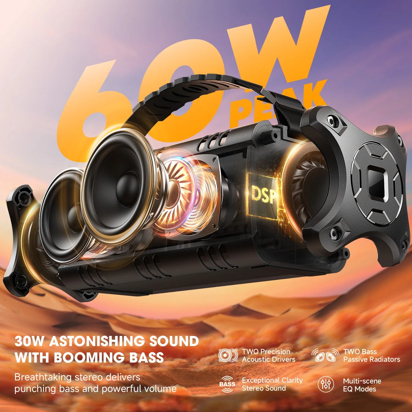 D8 Mini-1 Bluetooth Speaker, 30W Portable Wireless Speakers, Waterproof