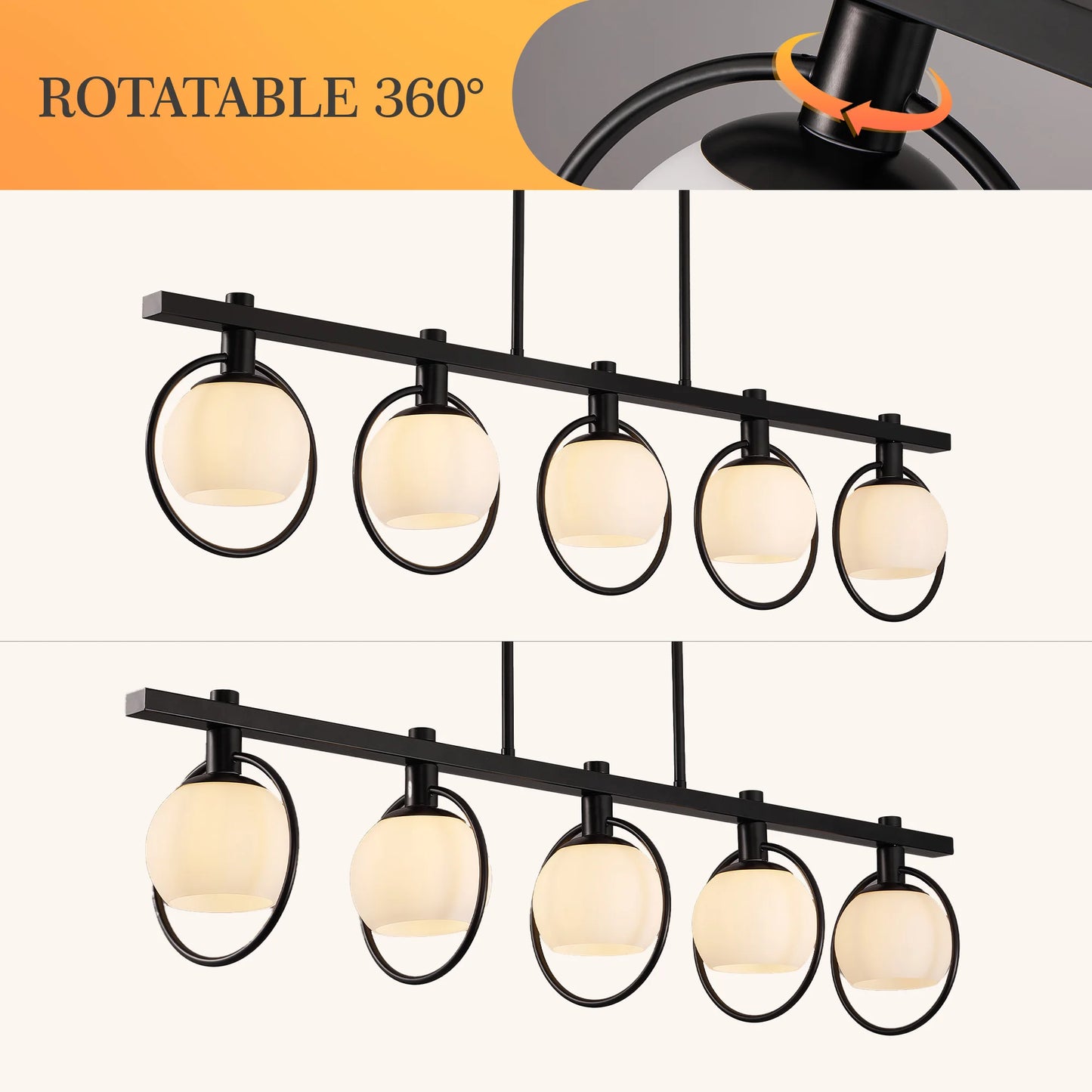Modern 5-Light Adjustable Chandelier with Glass Shades