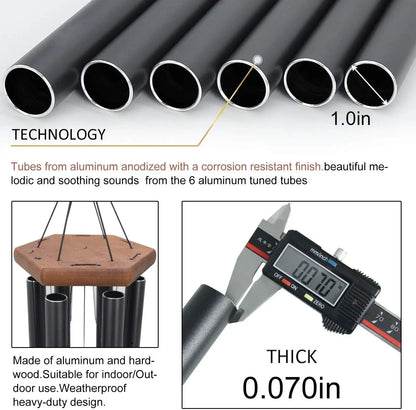 36"Deep Tone Wind Chimes with 6 Metal Tubes