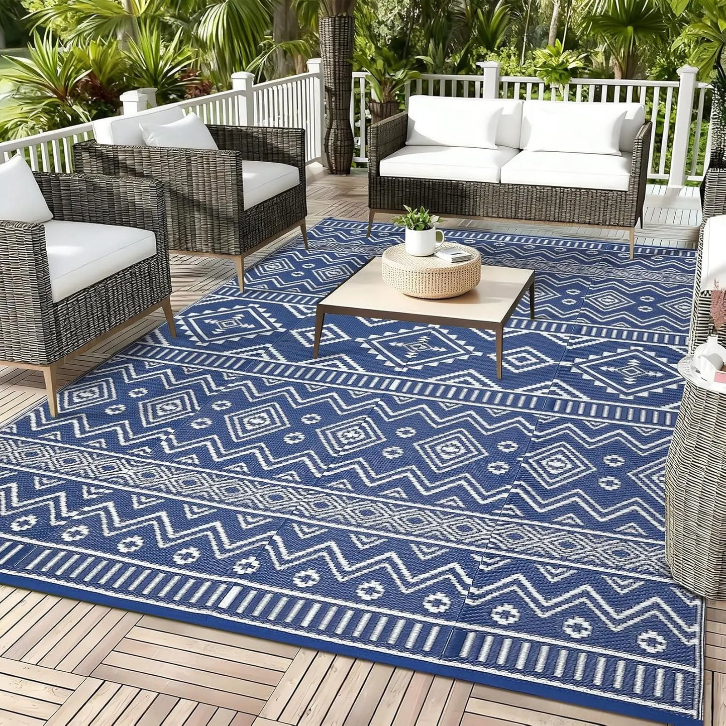 Waterproof Outdoor Rug Reversible Plastic Straw Mat