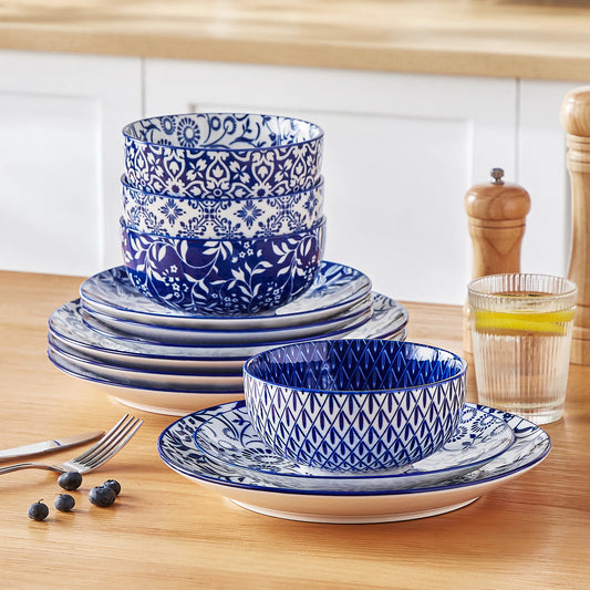 12/24/36pc Blue and White Chinese Porcelain Tableware Set