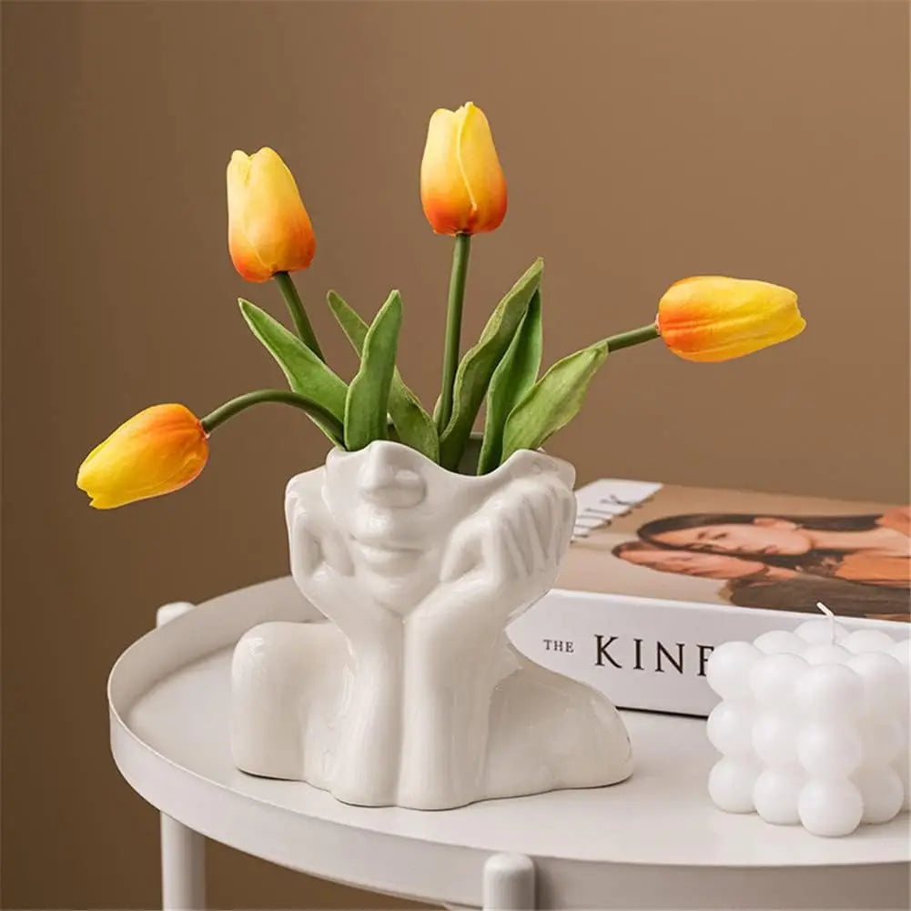 Unique White Flower Ceramic Female Face Vase