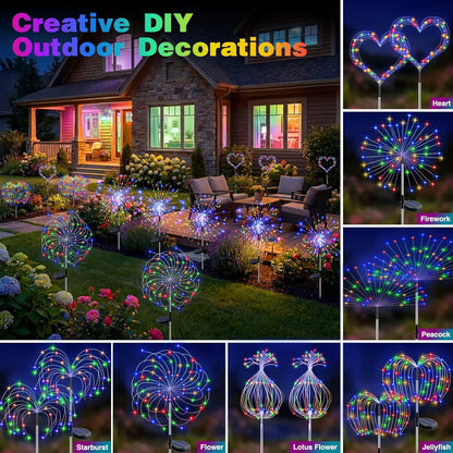 2pk Waterproof Solar Garden Lights, 8 Modes, 120 LED Firework Lights