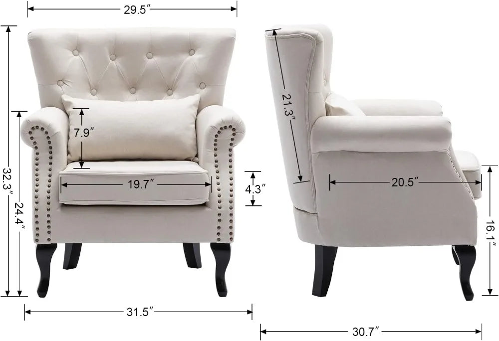 Mid Century Accent Upholstered Armchair, Linen Fabric
