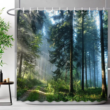 Scenic Shower Curtain Tropical Waterfall, Landscape Nature