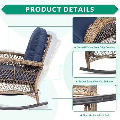 3pc Outdoor Rocker Conversation Bistro Set w/Cushions