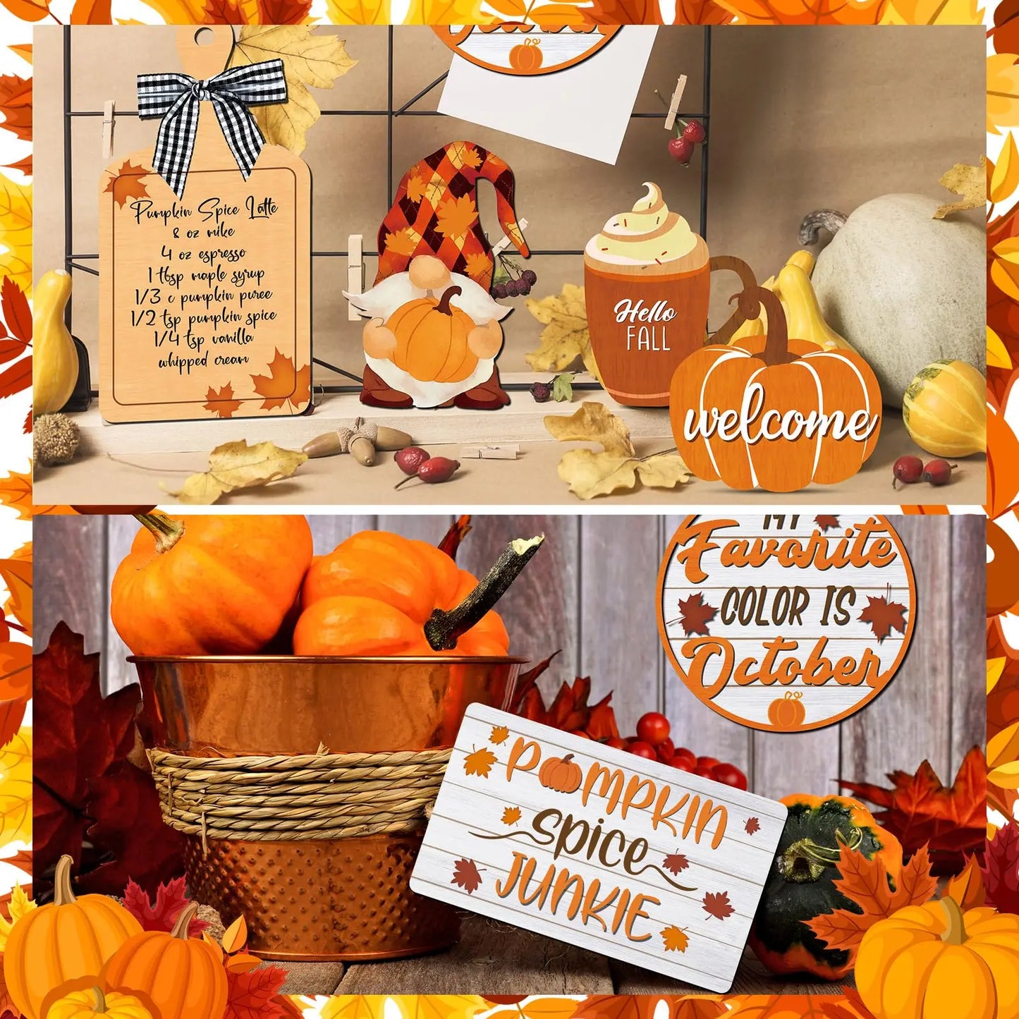 15pc Fall Tiered Tray Decor Set