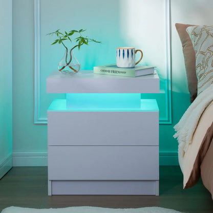 Set (2) LED Bedside Nightstand with 2 Drawers
