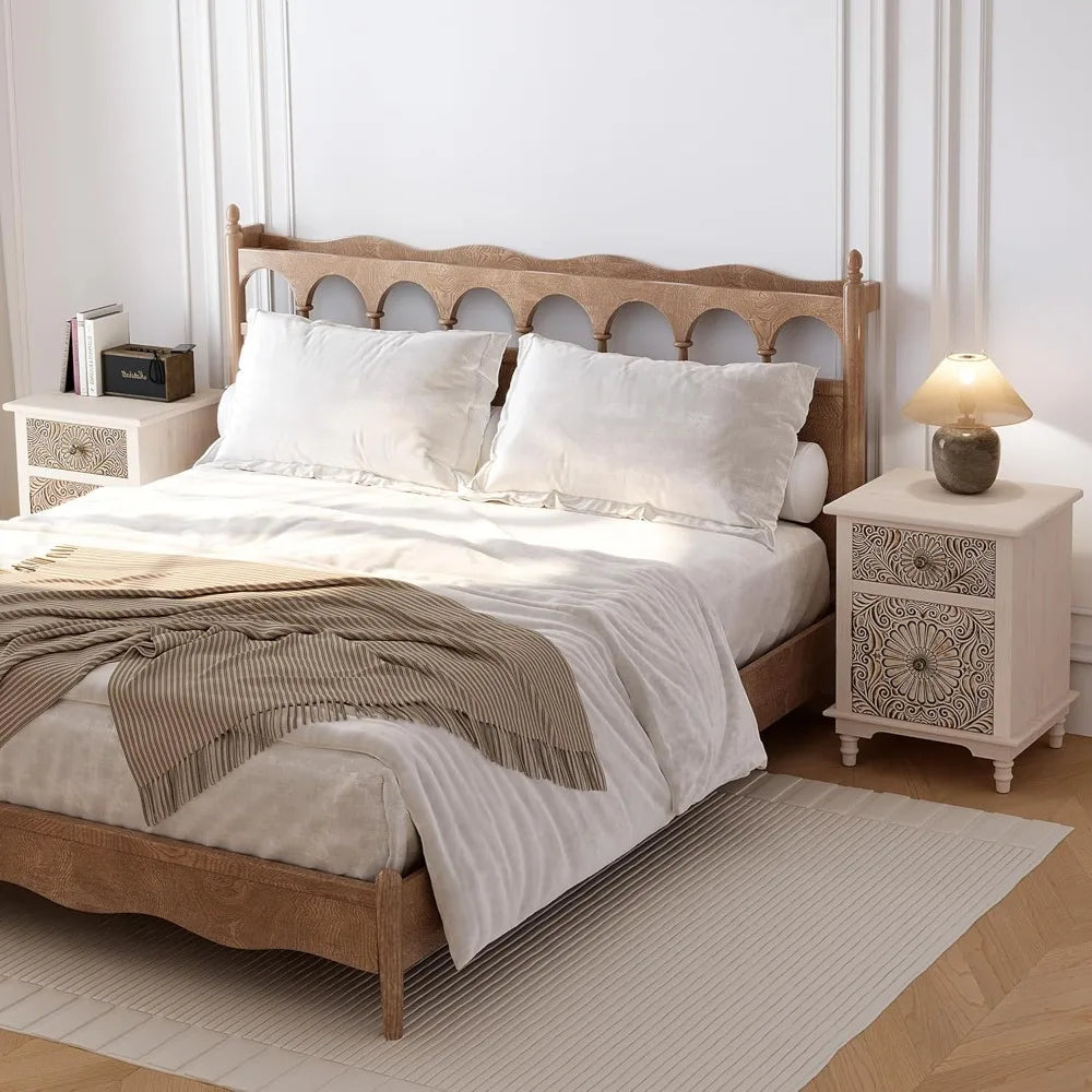Flower Motif Nightstand w/Drawer & Storage, Fully-Assembled