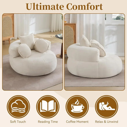 Oversized Round Sofa Chair, Chenille Fabric Circle Lounge Chair, Boneless Barrel Shape Lazy Bean Bag