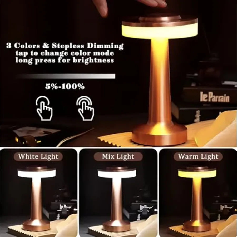 Modern Table Lamp, Rechargeable Battery, 3 Color Mode, Dimmable,