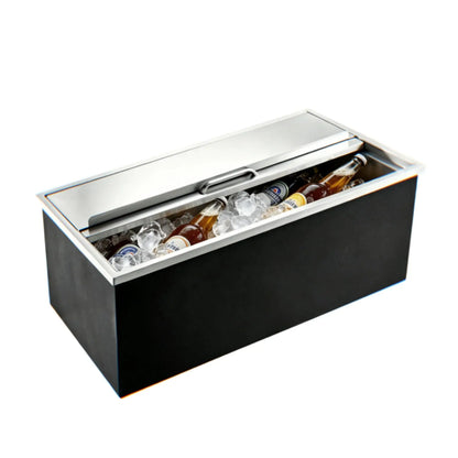 Large 58qt Capacity Stainless Ice Bin with Lid & Drain-Pipe